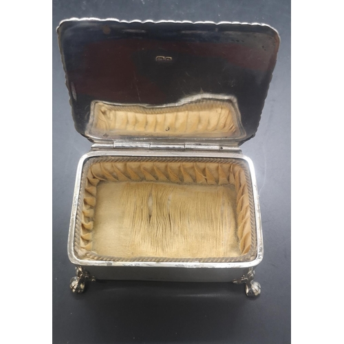 17 - A hallmarked Birmingham silver miniature jewellery box on footed base with silk lined interior by Wi... 