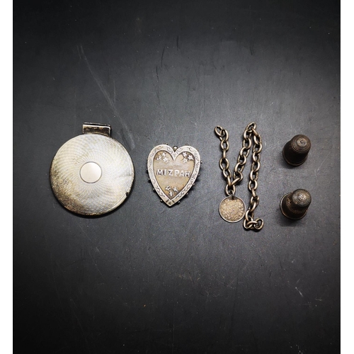 37 - Five items, one hallmarked Birmingham silver 'Mizpah' heart shaped brooch, one hallmarked Chester si... 