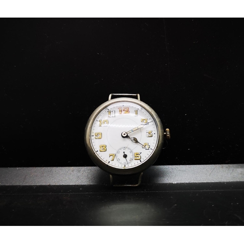 70 - A vintage white metal wristwatch with sub second dial
