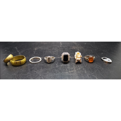 81 - Eight pieces of assorted costume jewellery to include 925 silver Whitby jet ring, silver heart shape... 