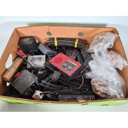 460 - A box containing a large quantity of model railway accessories to include track, power units, passen... 