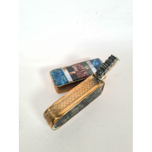 258 - Two 19th century semi precious stone and copper items to include snuff box and vesta case