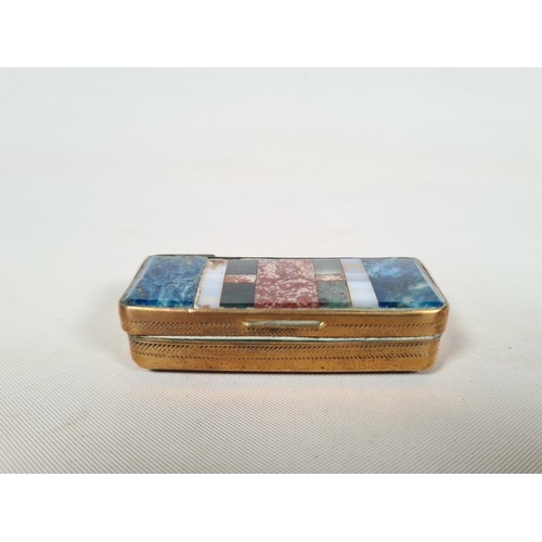 258 - Two 19th century semi precious stone and copper items to include snuff box and vesta case