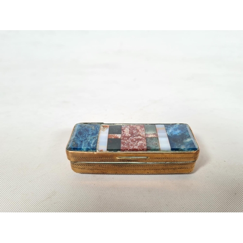 258 - Two 19th century semi precious stone and copper items to include snuff box and vesta case