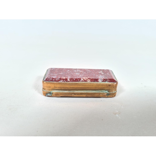 258 - Two 19th century semi precious stone and copper items to include snuff box and vesta case