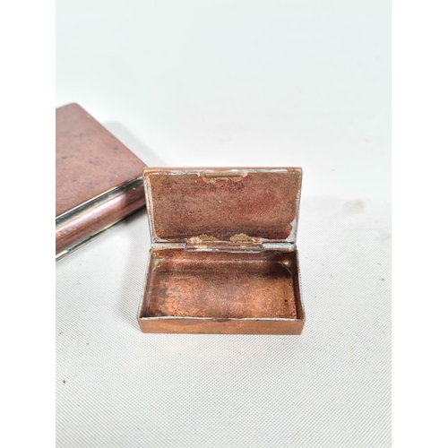 263 - Two vintage copper snuff boxes, one miniature with Queen of Hearts card enamel top - approx. 4.5cm x... 