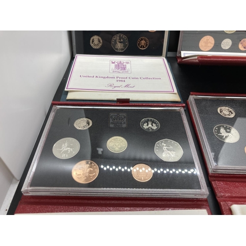 192 - Thirteen cased Royal Mint United Kingdom Proof Coin Collections for years 1984, 1985, 1986, 1987, 19... 