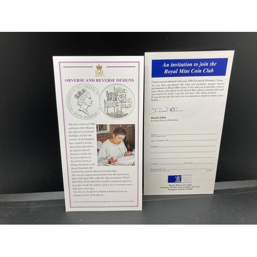 193 - Six Royal Mint issue envelopes containing 1996 Elizabeth II 70th Birthday Commemorative crown coins