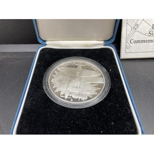 204 - A cased Royal Mint 92.5% silver proof 50th anniversary of the Battle of Britain commemorative medall... 