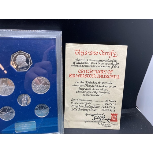 213 - A cased Pobjoy Mint 1974 92.5% silver Winston Churchill Centenary six coin set - limited edition of ... 