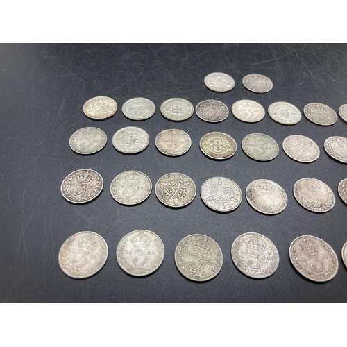 214 - Forty one silver threepences, nineteen pre 1920 92.5% and twenty two 1920-1946 50%