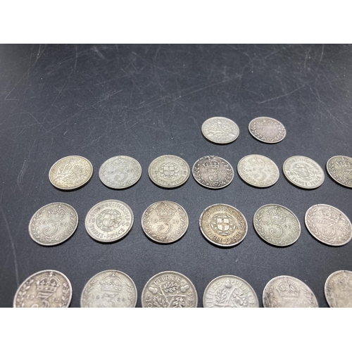 214 - Forty one silver threepences, nineteen pre 1920 92.5% and twenty two 1920-1946 50%