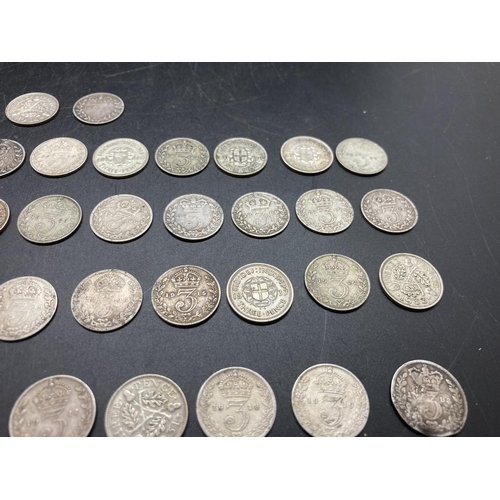 214 - Forty one silver threepences, nineteen pre 1920 92.5% and twenty two 1920-1946 50%