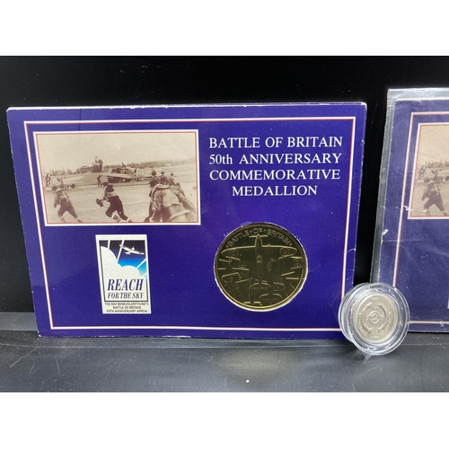 223 - Three items, one cased Royal Mint 2001 92.5% silver proof frosted finish £1 coin and two Royal Mint ... 