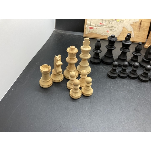 242 - A complete vintage Staunton wooden and ebonised chess set