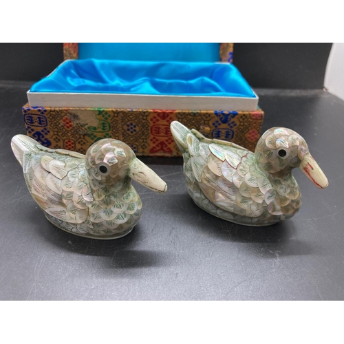 249 - A cased pair of Chinese mother of pearl ducks - limited edition of 500