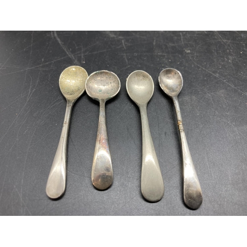 252 - Four hallmarked silver mustard spoons and four EPNS and nickel silver mustard spoons - approx. silve... 