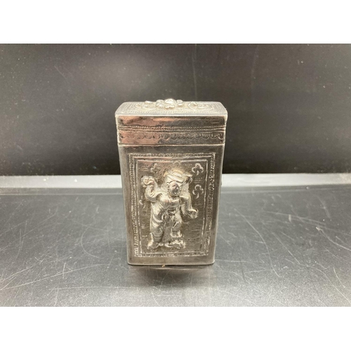 10 - An Indian white metal lidded box with figural design - approx. gross weight 56 grams and 7.5cm high ... 