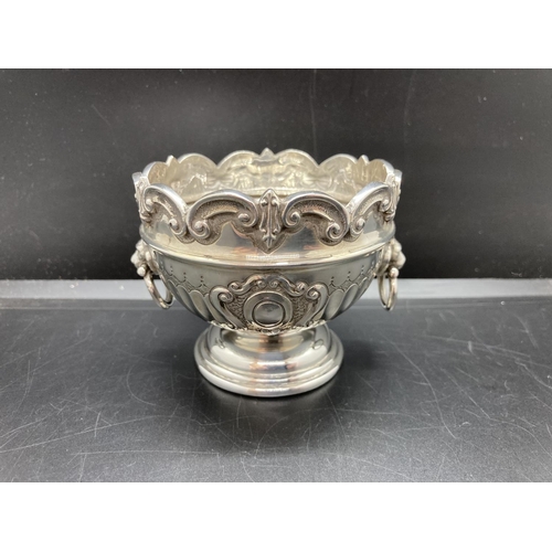 4 - A hallmarked Birmingham silver miniature bowl with lion mask ring handles and acanthus leaf design b... 