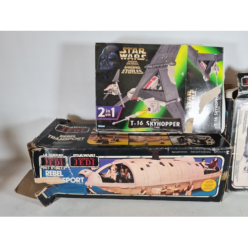 477 - Three vintage boxed Star Wars figurines to include Rebel armour snow speed vehicle, T-16 sky hopper ... 