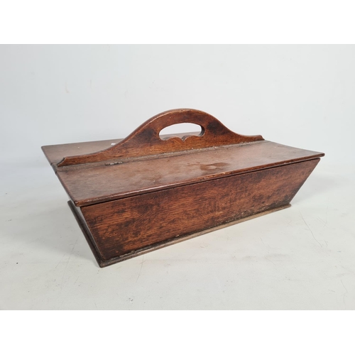 340 - An antique oak two division handled box - approx. 20cm high x 45cm wide x 30cm deep