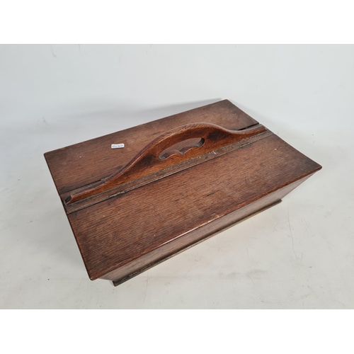 340 - An antique oak two division handled box - approx. 20cm high x 45cm wide x 30cm deep