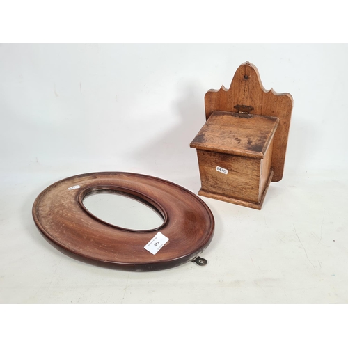 341 - Two items, one Georgian style mahogany candle box and one vintage mahogany framed mirror