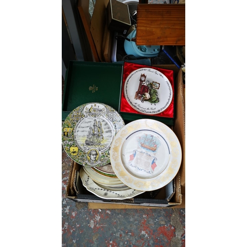 1565 - Three boxes containing pictures, character jug, collector's plates, ornaments etc.