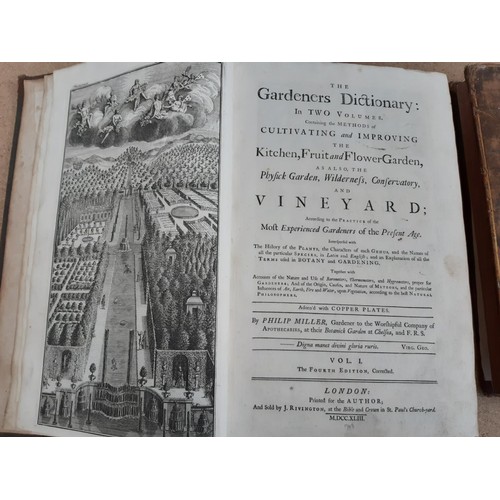 413 - Three antique books to include vol. 1 and 2 of  'The Gardeners Dictionary' by Philip Miller and 'Mod... 