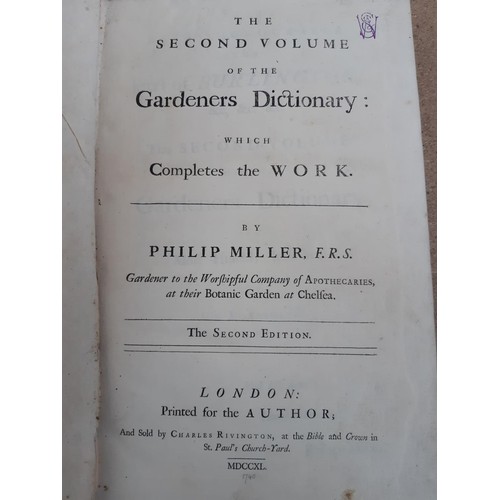 413 - Three antique books to include vol. 1 and 2 of  'The Gardeners Dictionary' by Philip Miller and 'Mod... 