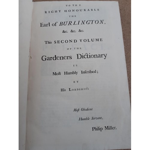 413 - Three antique books to include vol. 1 and 2 of  'The Gardeners Dictionary' by Philip Miller and 'Mod... 