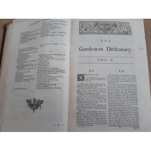 413 - Three antique books to include vol. 1 and 2 of  'The Gardeners Dictionary' by Philip Miller and 'Mod... 