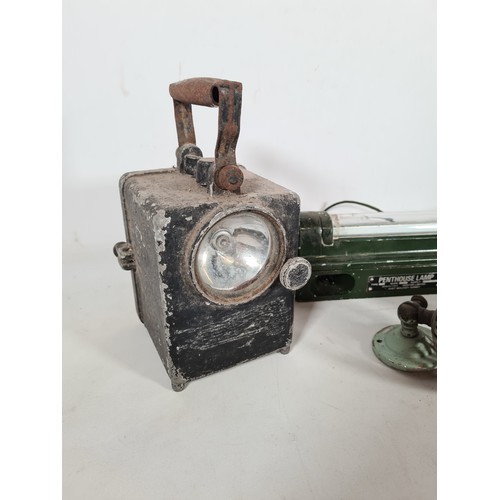 374A - Four items, one military Penthouse strip light, two early to mid 20th century adjustable wall light ... 