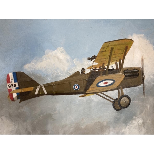 93 - A large framed oil painting of a WWI dogfight by John Woodcock - approx. 109cm x 85cm