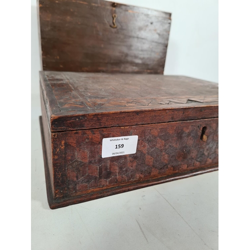 159 - Two items to include a 19th century marquetry jewellery box together with a stained pine storage box