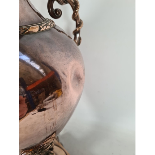 173 - An Art Nouveau copper twin handled samovar converted table lamp - approx. 61cm high x 32cm wide