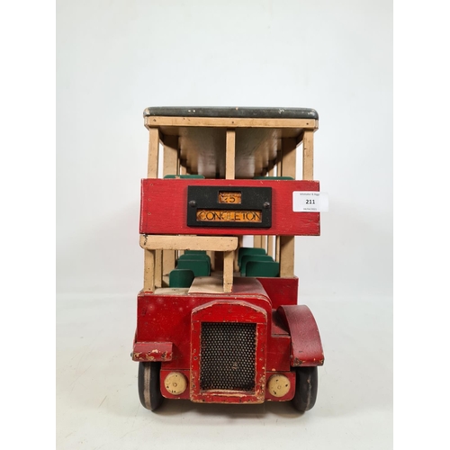 211 - A vintage wooden scratch built double decker bus with 'Congleton' destination to front - 35cm high x... 