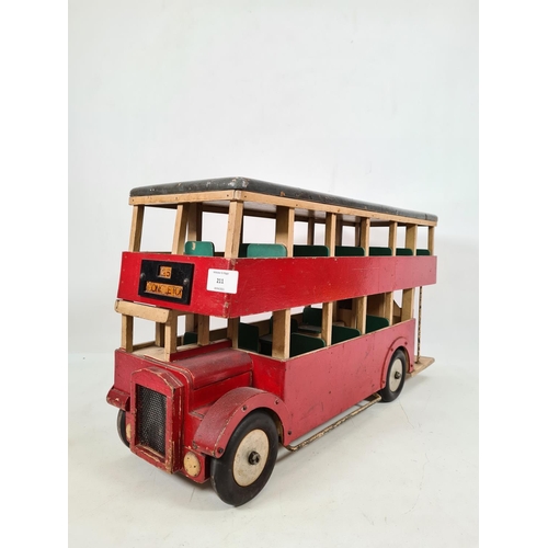 211 - A vintage wooden scratch built double decker bus with 'Congleton' destination to front - 35cm high x... 