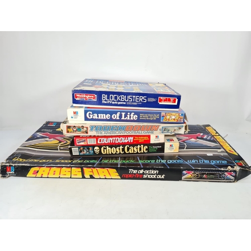 221 - Five vintage board games to include one 'Blockbusters ITV' quiz game, one 'Game of Life', one 'Touch... 