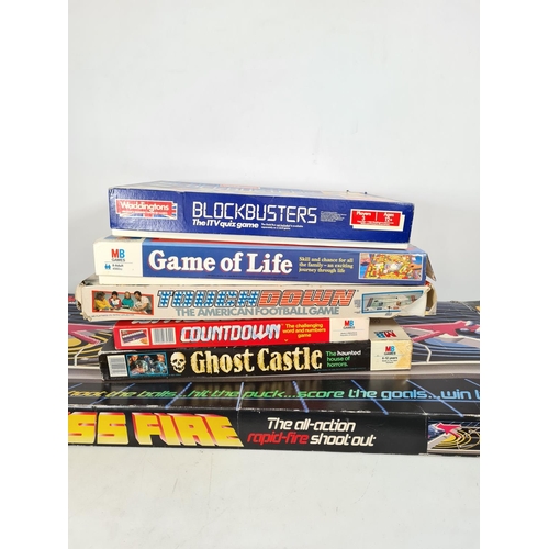 221 - Five vintage board games to include one 'Blockbusters ITV' quiz game, one 'Game of Life', one 'Touch... 