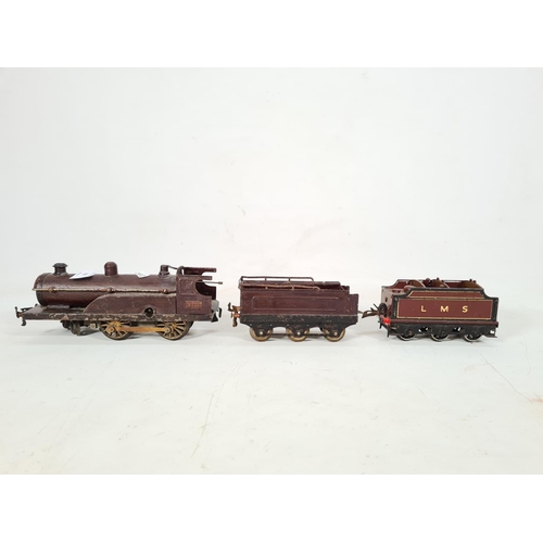 222 - A scratchbuilt 'O' gauge locomotive and tender together with a Hornby 'O' gauge LMS tender in brown ... 