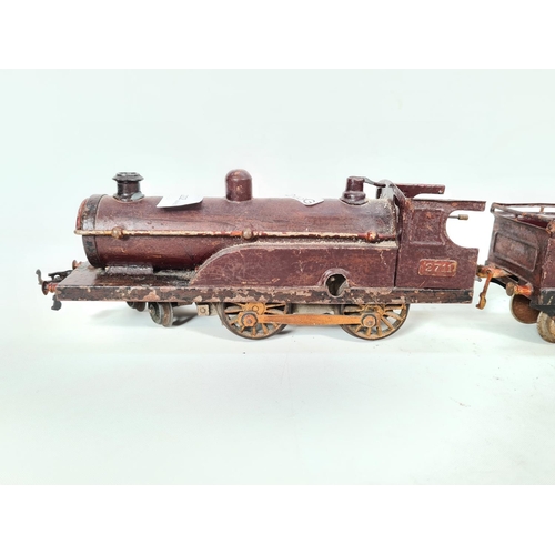 222 - A scratchbuilt 'O' gauge locomotive and tender together with a Hornby 'O' gauge LMS tender in brown ... 