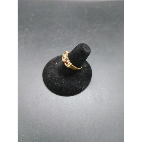 102 - A Portuguese 800 grade gold garnet and CZ ring, size Q - approx. gross weight 4.5 grams