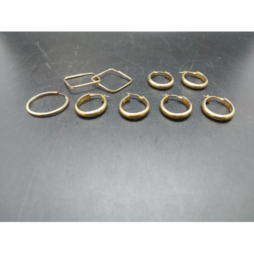 112 - Five items, three pairs of stamped 9ct gold earrings - approx. combined weight 3.84 grams, one pair ... 