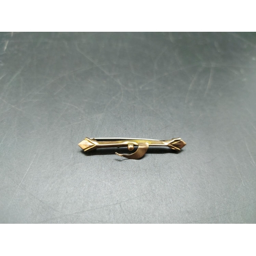 114 - Two 9ct gold pin brooches with later added pins - approx. gross combined weight 2.85 grams