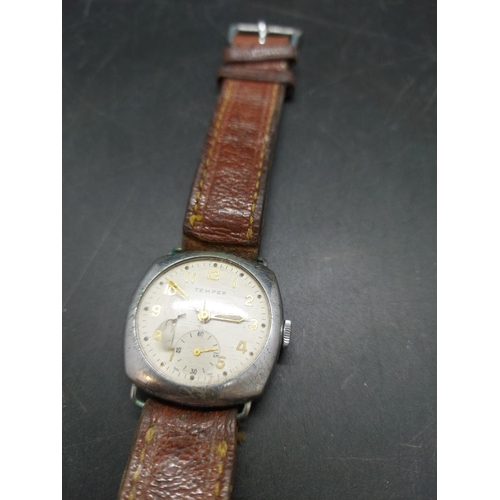 131 - A vintage Tempex Swiss made wristwatch with brown leather strap