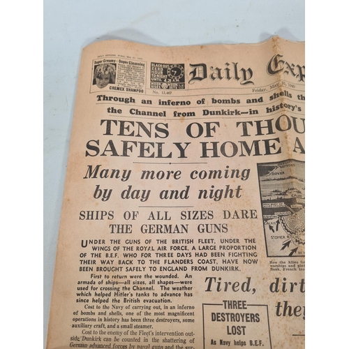 144 - An original pressing of the 'Daily Express' dated May 31st 1940 relating to the Dunkirk evacuation e... 