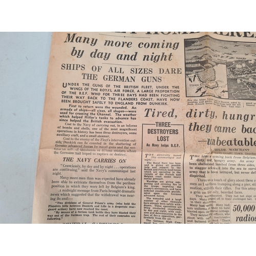 144 - An original pressing of the 'Daily Express' dated May 31st 1940 relating to the Dunkirk evacuation e... 