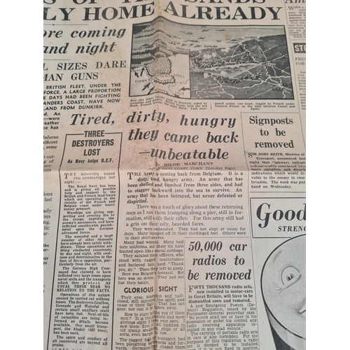 144 - An original pressing of the 'Daily Express' dated May 31st 1940 relating to the Dunkirk evacuation e... 