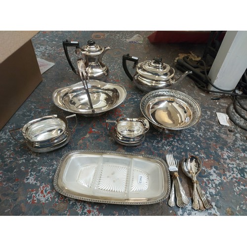 1310 - Two boxes containing good quality silver plated items to include coffee pot, milk jug, sugar bowl, t... 